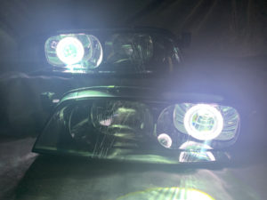 ワンオフ加工 R33 スカイライン 前期 プロジェクター移植＆CCFLイカリング仕様＆新品レンズ交換 純正加工品 ドレスアップ ヘッドライト