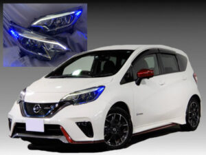 【車検対応】E12 ノート 後期 純正ポジション部色替え＆サイド青LED増設 仕様 純正加工 ドレスアップ ヘッドライト
