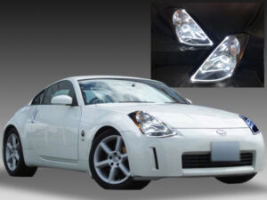 Z33 フェアレディZ 前期 純正加工 ドレスアップ ヘッドライト LEDイカリング＆アクリルファイバー 仕様 【車検対応】