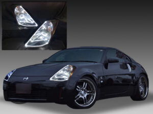 Z33 フェアレディZ 前期 純正加工 ドレスアップ ヘッドライト LEDイカリング＆アクリルファイバー 仕様 【車検対応】