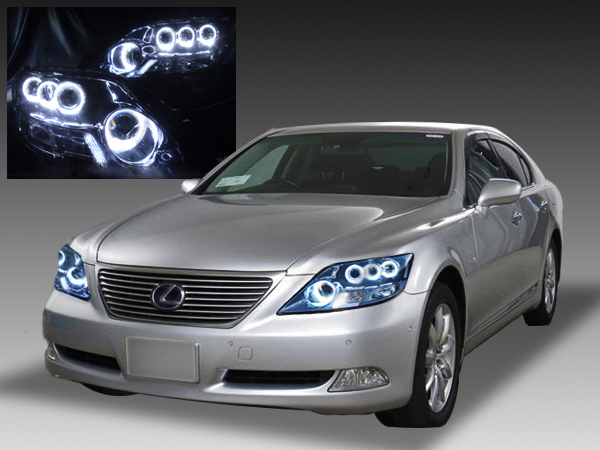 【車検対応】LS600h 前期 プリクラ無し車用 純正加工品 ドレスアップ ヘッドライト インナー＆サイドマーカーフルブラック塗装＆イカリング＆純正ポジション部LED打ち替え 仕様 UVF45/UVF46