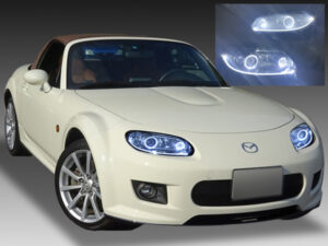 【車検対応】NCEC ロードスター 前期 インナーブラック塗装＆LEDイカリング＆アクリルLEDファイバー 純正加工 ドレスアップ ヘッドライト