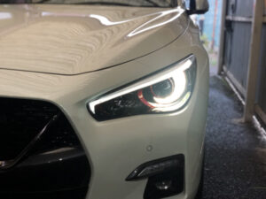 V37 スカイライン 前期/後期 インナーブラック＆ワインレッド＆ホワイト塗装 仕様 純正加工 ドレスアップ ヘッドライト