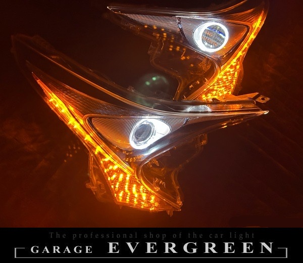 ワンオフ加工 ZVW50 プリウス 前期 シーケンシャルウインカー＆LEDイカリング 仕様 純正加工品 ドレスアップ ヘッドライト