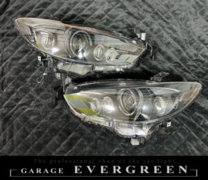 GJ アテンザ 前期 8連イカリング＆プロジェクター移植＆インナーマットブラック塗装＆クリア塗装 仕様 純正加工品 ドレスアップ ヘッドライト