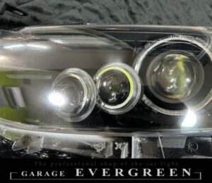 GJ アテンザ 前期 8連イカリング＆プロジェクター移植＆インナーマットブラック塗装＆クリア塗装 仕様 純正加工品 ドレスアップ ヘッドライト