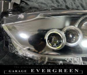 GJ アテンザ 前期 8連イカリング＆プロジェクター移植＆インナーマットブラック塗装＆クリア塗装 仕様 純正加工品 ドレスアップ ヘッドライト