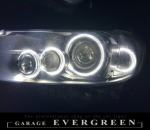 GJ アテンザ 前期 8連イカリング＆プロジェクター移植＆インナーマットブラック塗装＆クリア塗装 仕様 純正加工品 ドレスアップ ヘッドライト