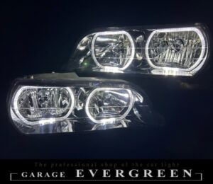 100系 チェイサー 新品レンズ＆インナーブラック塗装＆4連LEDイカリング 仕様 純正加工品 ドレスアップヘッドライト