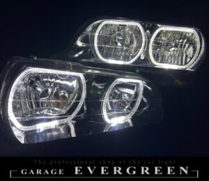 100系 チェイサー 新品レンズ＆インナーブラック塗装＆4連LEDイカリング 仕様 純正加工品 ドレスアップヘッドライト