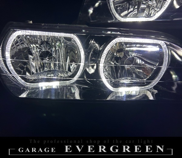 100系 チェイサー 新品レンズ＆インナーブラック塗装＆4連LEDイカリング 仕様 純正加工品 ドレスアップヘッドライト