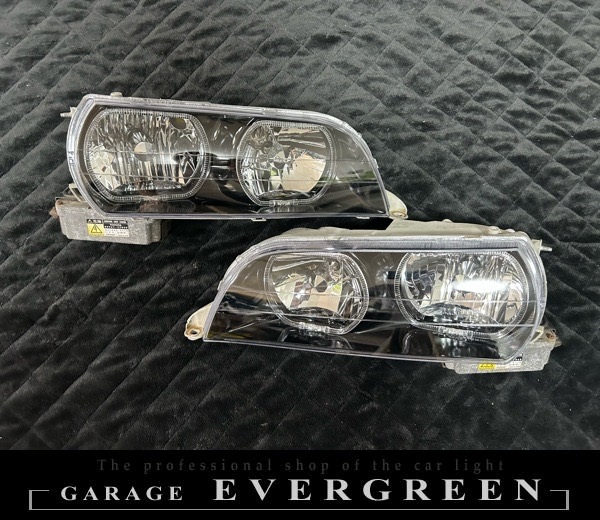 100系 チェイサー 新品レンズ＆インナーブラック塗装＆4連LEDイカリング 仕様 純正加工品 ドレスアップヘッドライト