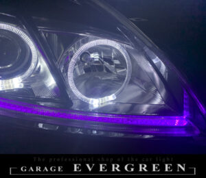 ワンオフ加工 30プリウス 後期 HID用 LEDイカリング＆純正ポジション部紫LED打ち替え 仕様 純正加工 ドレスアップ ヘッドライト