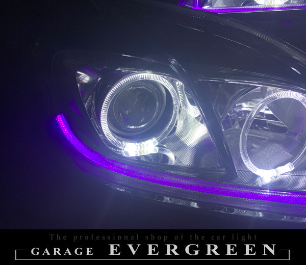 ワンオフ加工 30プリウス 後期 HID用 LEDイカリング&純正ポジション部紫LED打ち替え 仕様 純正加工 ドレスアップ ヘッドライト
