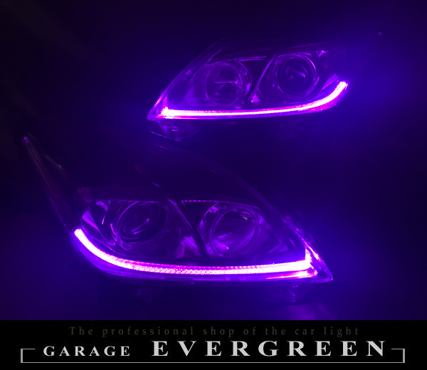 ワンオフ加工 30プリウス 後期 HID用 LEDイカリング&純正ポジション部紫LED打ち替え 仕様 純正加工 ドレスアップ ヘッドライト