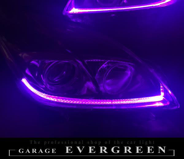 ワンオフ加工 30プリウス 後期 HID用 LEDイカリング&純正ポジション部紫LED打ち替え 仕様 純正加工 ドレスアップ ヘッドライト