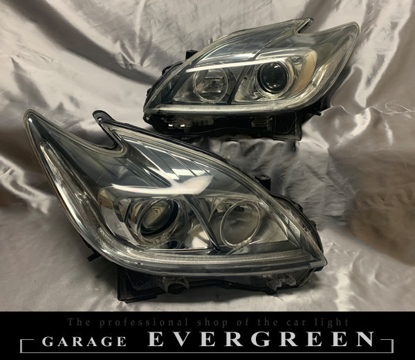 ワンオフ加工 30プリウス 後期 HID用 LEDイカリング&純正ポジション部紫LED打ち替え 仕様 純正加工 ドレスアップ ヘッドライト