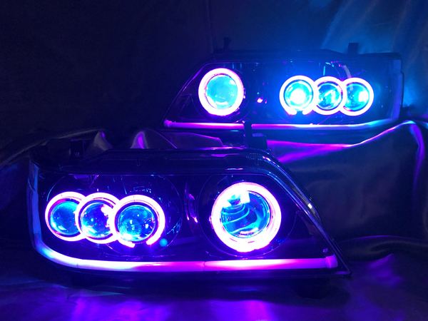 C35 ローレル 後期 メダリスト 単眼&3連プロジェクター移植&シーケンシャルウインカー&RGBフルカラーLEDプロジェクター&インナー塗装 仕様 純正加工品 ドレスアップ ヘッドライト