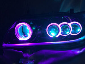 C35 ローレル 後期 メダリスト 単眼＆3連プロジェクター移植＆シーケンシャルウインカー＆RGBフルカラーLEDプロジェクター＆インナー塗装 仕様 純正加工品 ドレスアップ ヘッドライト