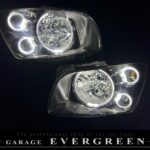 M35 ステージア 前期 インナーブラッククロム＆6連LEDイカリング 仕様 純正加工品 ドレスアップ ヘッドライト