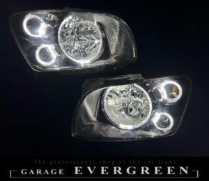 M35 ステージア 前期 インナーブラッククロム＆6連LEDイカリング 仕様 純正加工品 ドレスアップ ヘッドライト