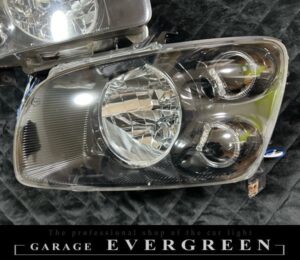 M35 ステージア 前期 インナーブラッククロム＆6連LEDイカリング 仕様 純正加工品 ドレスアップ ヘッドライト