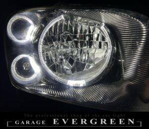 M35 ステージア 前期 インナーブラッククロム＆6連LEDイカリング 仕様 純正加工品 ドレスアップ ヘッドライト