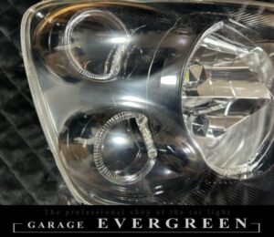 M35 ステージア 前期 インナーブラッククロム＆6連LEDイカリング 仕様 純正加工品 ドレスアップ ヘッドライト