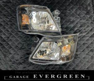 NV350 キャラバン E26 前期 ハロゲン用 インナー艶消しブラック塗装＆レンズコーティング仕様 純正加工品 ドレスアップ ヘッドライト