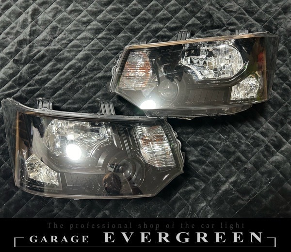 デリカ D5 インナー艶有りブラック塗装＆レンズコーティング 仕様 純正加工品 ドレスアップ ヘッドライト