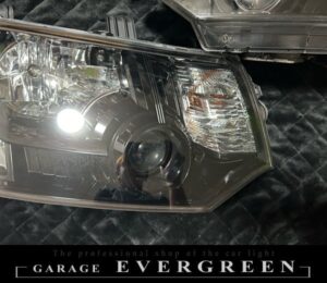 デリカ D5 インナー艶有りブラック塗装＆レンズコーティング 仕様 純正加工品 ドレスアップ ヘッドライト