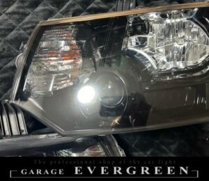 デリカ D5 インナー艶有りブラック塗装＆レンズコーティング 仕様 純正加工品 ドレスアップ ヘッドライト