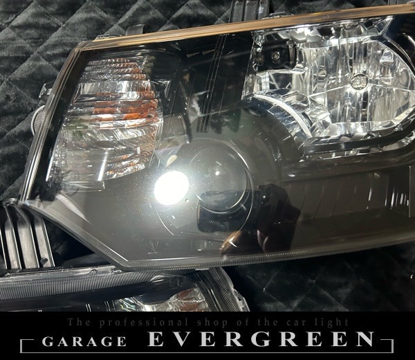 デリカ D5 インナー艶有りブラック塗装＆レンズコーティング 仕様 純正加工品 ドレスアップ ヘッドライト