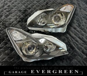 V36 スカイライン 後期 クーペインナー艶消しブラック塗装＆プロジェクター内ブルー塗装（ブルーアイ）仕様 純正加工品 ドレスアップ ヘッドライト