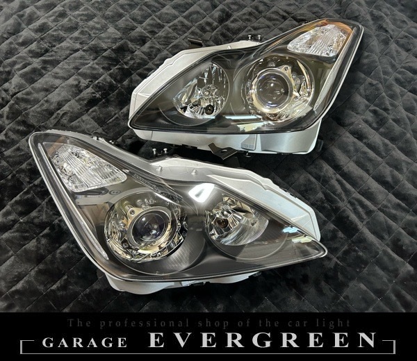 V36 スカイライン 後期 クーペインナー艶消しブラック塗装＆プロジェクター内ブルー塗装（ブルーアイ）仕様 純正加工品 ドレスアップ ヘッドライト