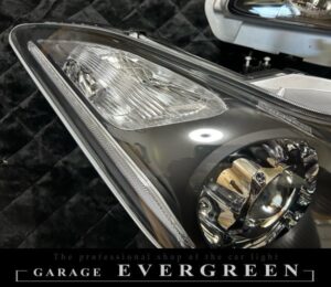 V36 スカイライン 後期 クーペインナー艶消しブラック塗装＆プロジェクター内ブルー塗装（ブルーアイ）仕様 純正加工品 ドレスアップ ヘッドライト