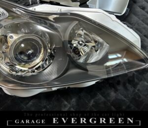 V36 スカイライン 後期 クーペインナー艶消しブラック塗装＆プロジェクター内ブルー塗装（ブルーアイ）仕様 純正加工品 ドレスアップ ヘッドライト