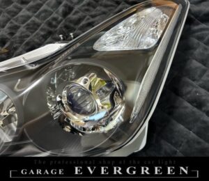 V36 スカイライン 後期 クーペインナー艶消しブラック塗装＆プロジェクター内ブルー塗装（ブルーアイ）仕様 純正加工品 ドレスアップ ヘッドライト