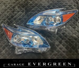 30系 プリウス 後期 ブルーメッキインナー加工＆純正LEDポジションライン色替え＆サイドマーカーUS化＆レンズ新品交換 純正加工品 ドレスアップ ヘッドライト