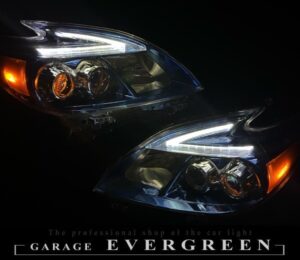 30系 プリウス 後期 ブルーメッキインナー加工＆純正LEDポジションライン色替え＆サイドマーカーUS化＆レンズ新品交換 純正加工品 ドレスアップ ヘッドライト