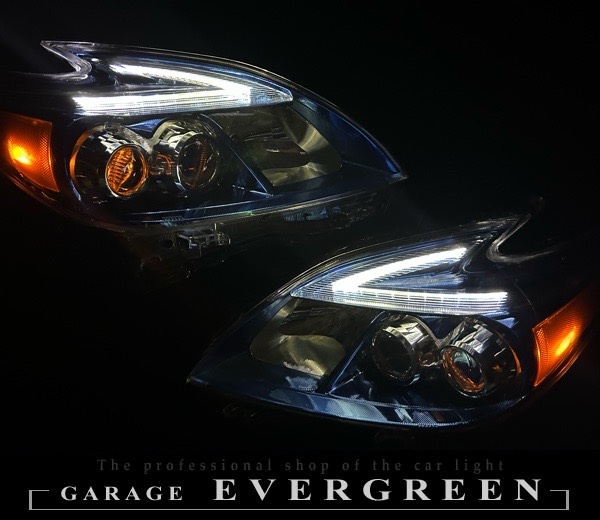 30系 プリウス 後期 ブルーメッキインナー加工&純正LEDポジションライン色替え&サイドマーカーUS化&レンズ新品交換 純正加工品 ドレスアップ ヘッドライト