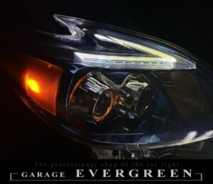 30系 プリウス 後期 ブルーメッキインナー加工＆純正LEDポジションライン色替え＆サイドマーカーUS化＆レンズ新品交換 純正加工品 ドレスアップ ヘッドライト