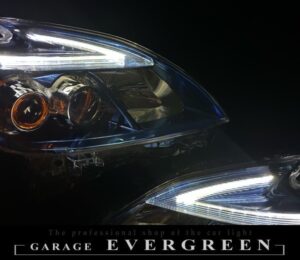 30系 プリウス 後期 ブルーメッキインナー加工＆純正LEDポジションライン色替え＆サイドマーカーUS化＆レンズ新品交換 純正加工品 ドレスアップ ヘッドライト