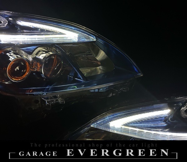 30系 プリウス 後期 ブルーメッキインナー加工&純正LEDポジションライン色替え&サイドマーカーUS化&レンズ新品交換 純正加工品 ドレスアップ ヘッドライト