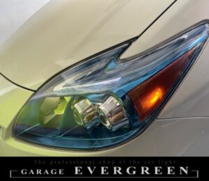 30系 プリウス 後期 ブルーメッキインナー加工＆純正LEDポジションライン色替え＆サイドマーカーUS化＆レンズ新品交換 純正加工品 ドレスアップ ヘッドライト