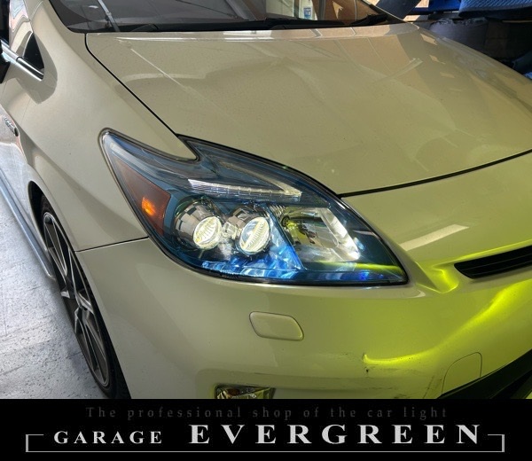 30系 プリウス 後期 ブルーメッキインナー加工&純正LEDポジションライン色替え&サイドマーカーUS化&レンズ新品交換 純正加工品 ドレスアップ ヘッドライト