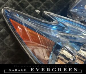 30系 プリウス 後期 ブルーメッキインナー加工＆純正LEDポジションライン色替え＆サイドマーカーUS化＆レンズ新品交換 純正加工品 ドレスアップ ヘッドライト