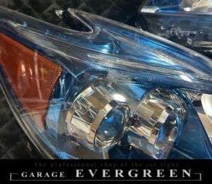 30系 プリウス 後期 ブルーメッキインナー加工＆純正LEDポジションライン色替え＆サイドマーカーUS化＆レンズ新品交換 純正加工品 ドレスアップ ヘッドライト