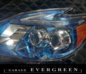 30系 プリウス 後期 ブルーメッキインナー加工＆純正LEDポジションライン色替え＆サイドマーカーUS化＆レンズ新品交換 純正加工品 ドレスアップ ヘッドライト