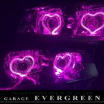 R34 スカイライン インナーブラッククロム塗装＆ハート型LEDアクリルイカリング＆ダブルLEDプロジェクター移植 仕様 純正加工品 ドレスアップ ヘッドライト